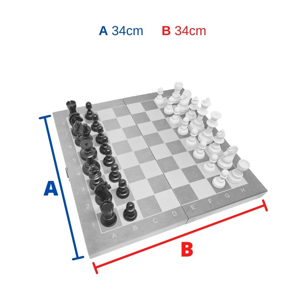 Jogo de Xadrez e Dama Caixa Tabuleiro de Madeira Dobrável 2 em 1