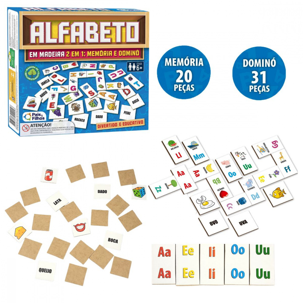 Jogo da Memória Educativo Letras e Figuras Alfabeto Infantil :  : Brinquedos e Jogos