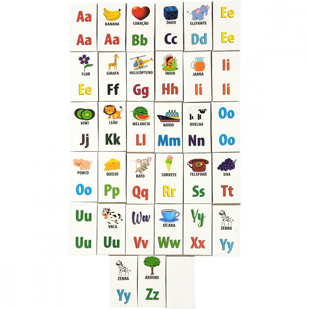 Jogo Didático Alfabeto De Madeira Memória/Dominó 51 Peças