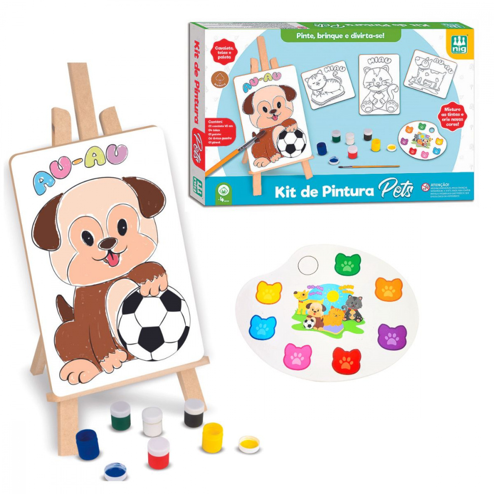 Kit Pintura Infantil Completo Pincel Tinta Desenhos Paletas