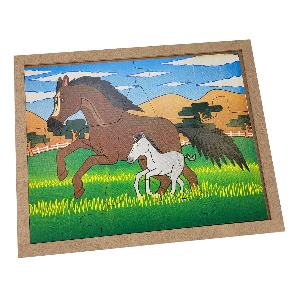 Quebra-cabeça 9 peças educativo em madeira cavalo