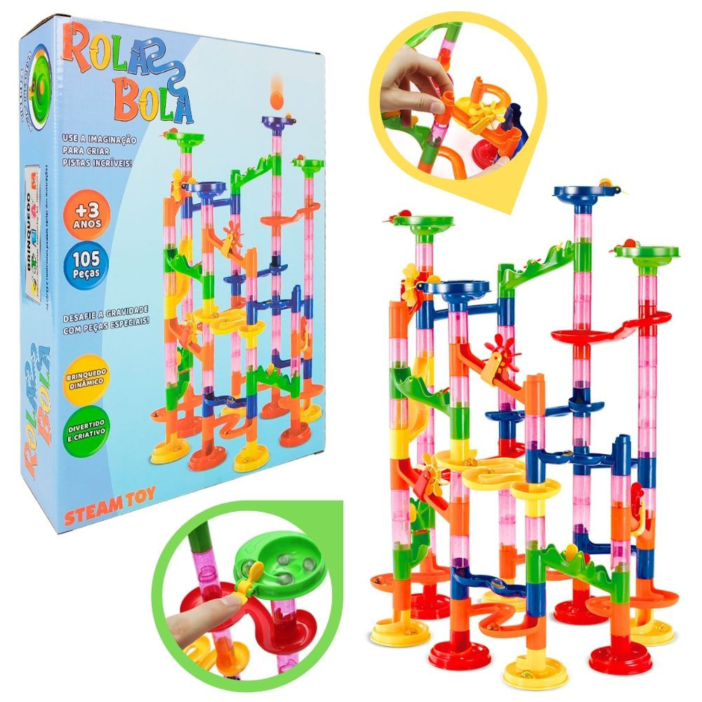 Rola Bola Brinquedo Blocos de Montar Infantil Torre 105 Pçs