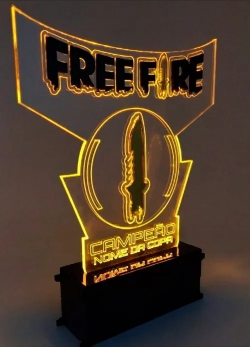 Luminária Ou Troféu Free Fire Personalizado Com Led 15x15cm - Net