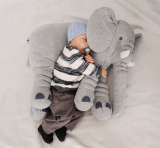 Almofada Elefante Bebê Malha 100% Algodão 80cm cinza