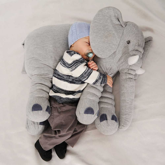 Almofada Elefante Bebê 100% Algodão 67cm cinza