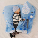 Almofada Travesseiro Elefante Bebê Pelúcia Azul Chevron 67cm