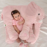 Almofada Travesseiro Elefante Bebê Pelúcia Rosa Chevron 80cm