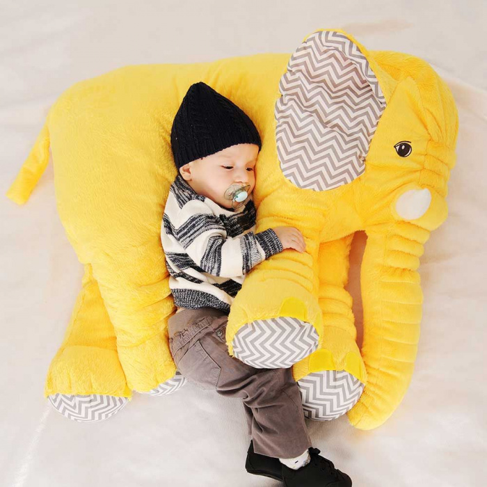 Almofada Travesseiro Elefante Pelucia Amarelo Chevron 67cm
