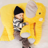 Almofada Travesseiro Elefante Pelúcia Amarelo Chevron 80cm