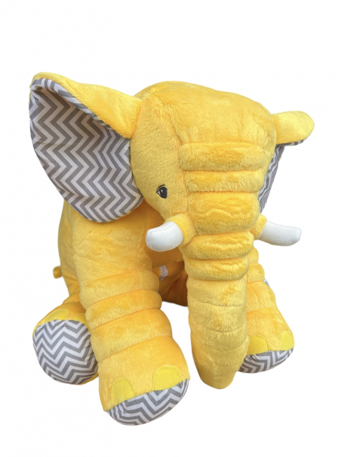Almofada Travesseiro Elefante Pelúcia Amarelo Chevron 80cm Antialérgico Soninho