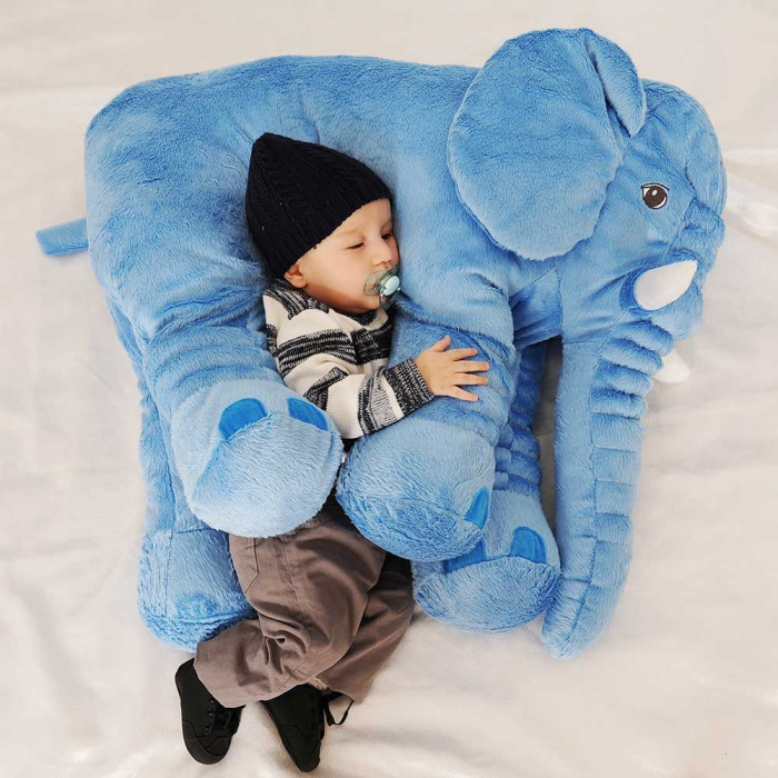 Almofada Travesseiro Elefante Pelúcia Bebê Dormir Azul 80cm