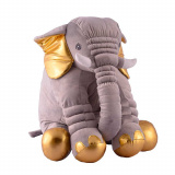 Almofada Travesseiro Elefante Pelúcia Cinza C/ Dourado 80cm