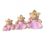 Kit Trio de Ursas Princesas Reais G, M , P Vestido Rosa Nichos Presentes Mamãe Bebê
