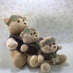 Trio de  Ursos Aviador Bege/Verde P, M e G