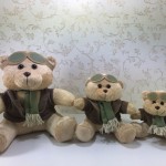 Trio de  Ursos Aviador Bege/Verde P, M e G