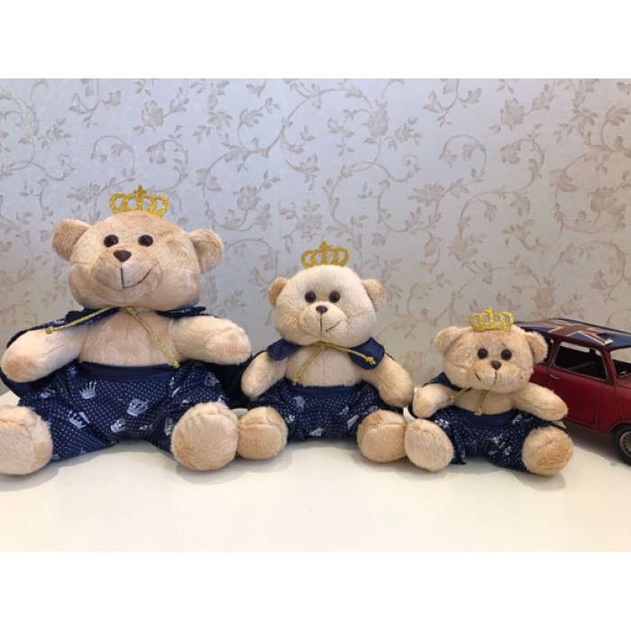 3 Ursos Príncipes G, M, P - Bege/azul marinho Estampa Coroa