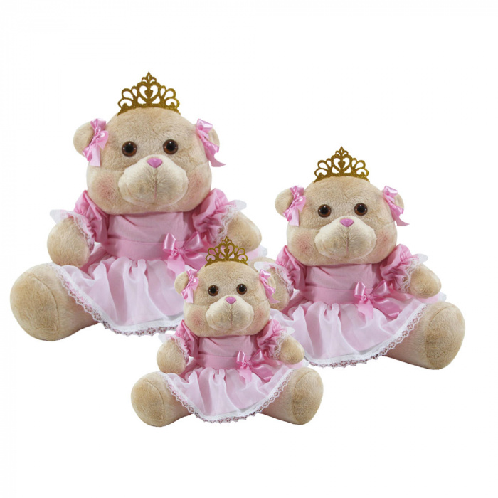 Trio de Ursas Princesas  G, M, P bege/rosa