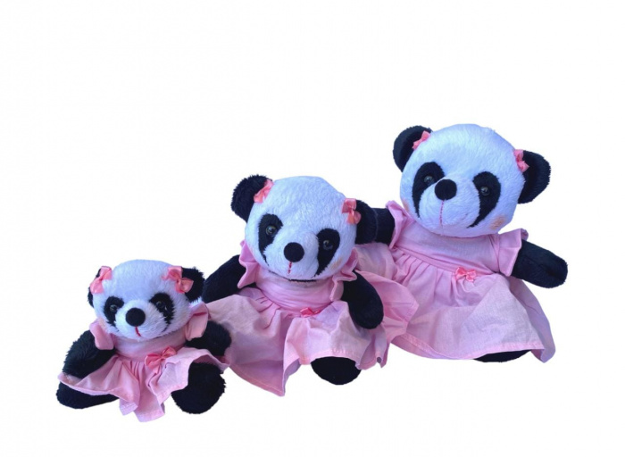 Trio Pandas Feminino de Pelúcia Antialérgico Presentes Nichos Quartos e Festas Infantis