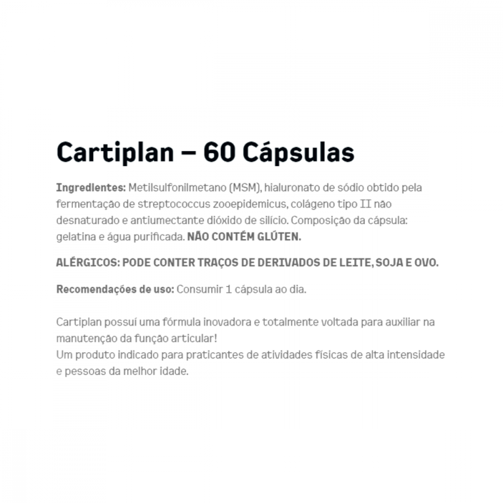 Cartiplan Colágeno Tipo II + Ácido Hialurônico - 30 Cápsulas - Nutrends