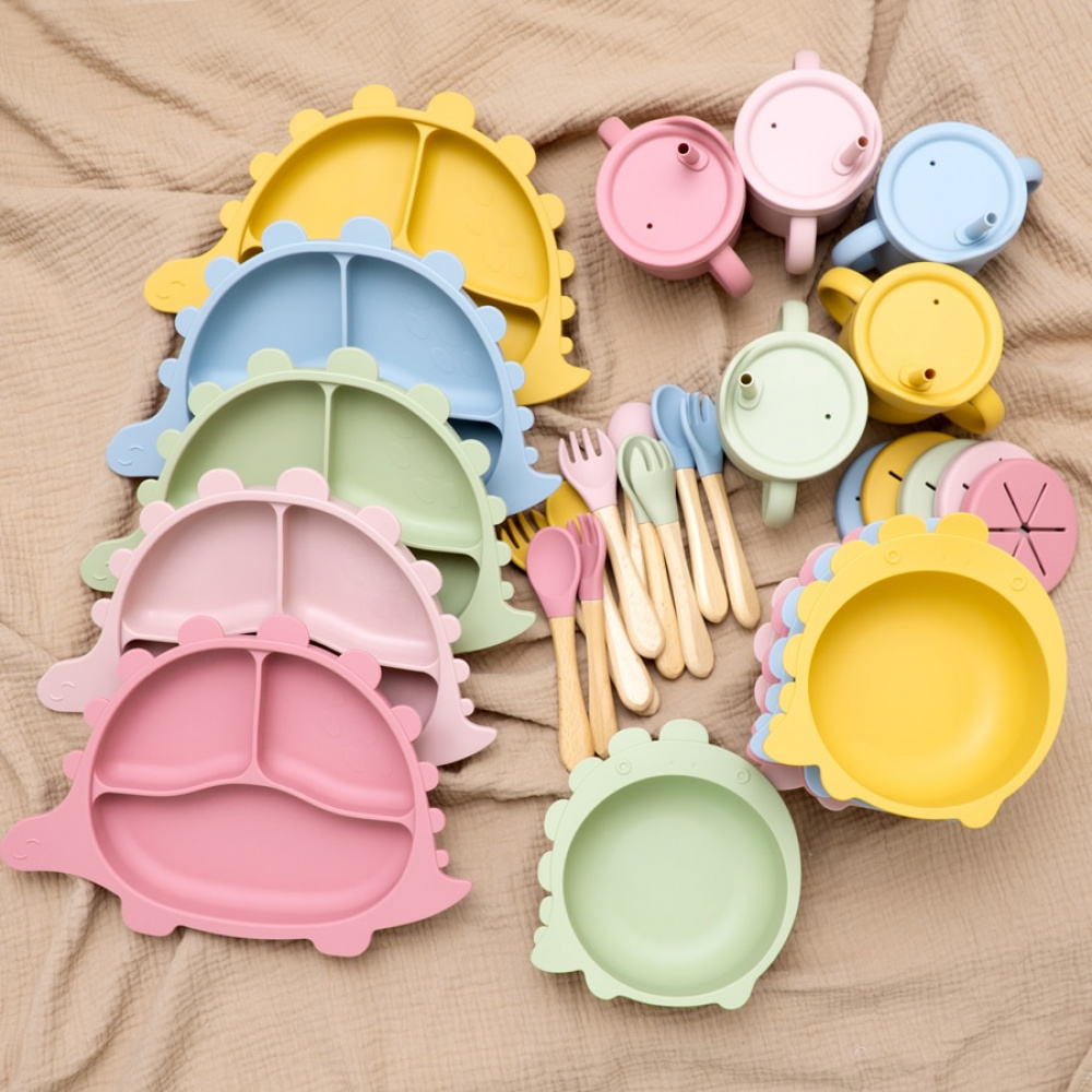 Kit Alimentação Em Silicone Desenho Animado Dinossauro – Anjoy Baby