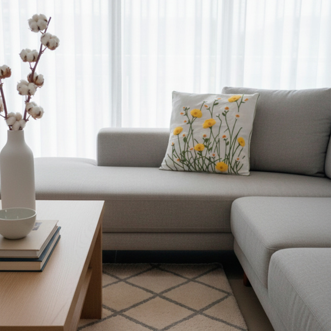 Almofada Bordada Alto Relevo Bloom 3D 45cm x 45cm 02 Peça - Crisântemo