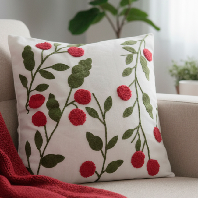 Almofada Bordada Alto Relevo Bloom 3D 45cm x 45cm 02 Peça - Dália