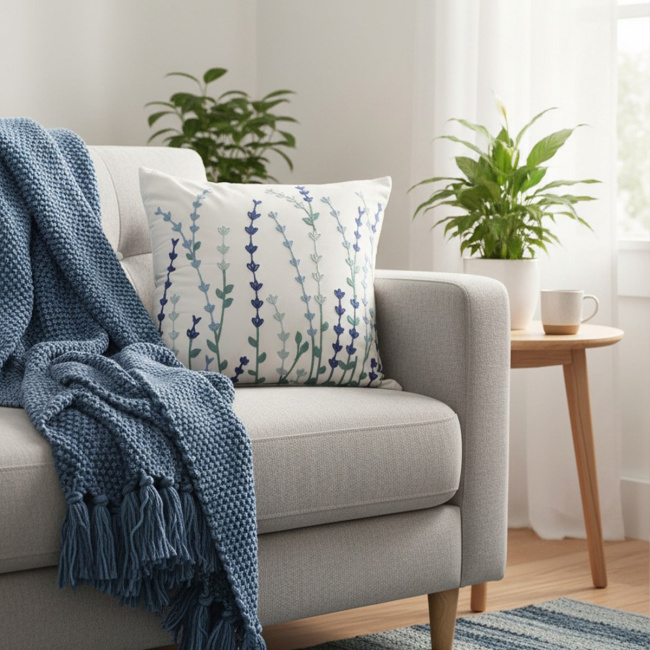 Almofada Bordada Alto Relevo Bloom 3D 45cm x 45cm 02 Peça - Delfino