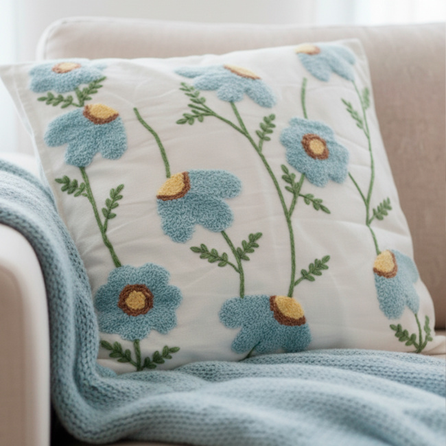 Almofada Bordada Alto Relevo Bloom 3D 45cm x 45cm 02 Peça - Miosotis