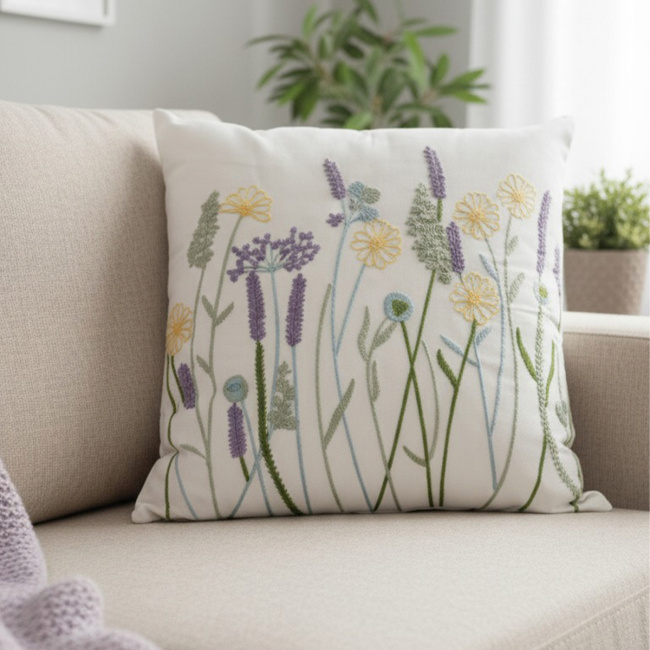 Almofada Bordada Alto Relevo Bloom 3D 45cm x 45cm 02 Peça - Viola