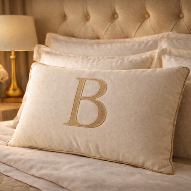 Almofada Bordada 50cm x 35cm 100% Algodão Alfabeto A / Z - Nude