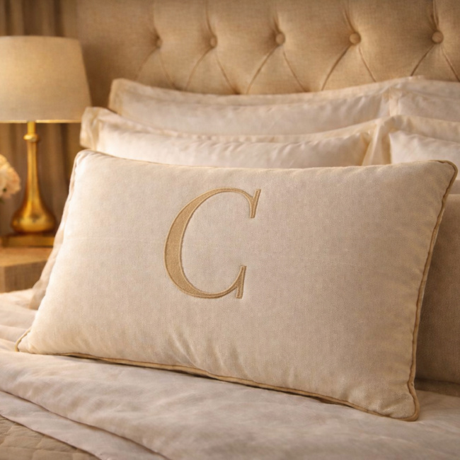 Almofada Bordada 50cm x 35cm 100% Algodão Alfabeto A / Z - Nude