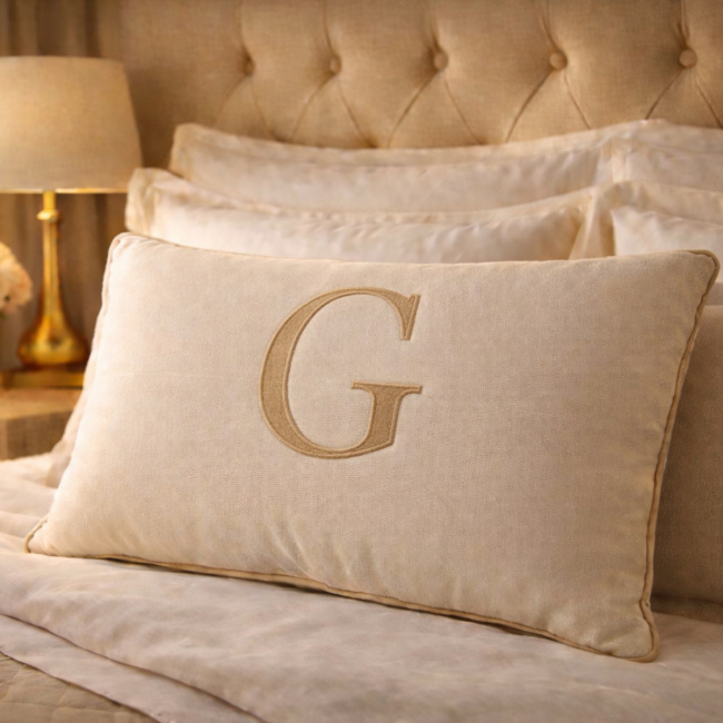 Almofada Bordada 50cm x 35cm 100% Algodão Alfabeto A / Z - Nude