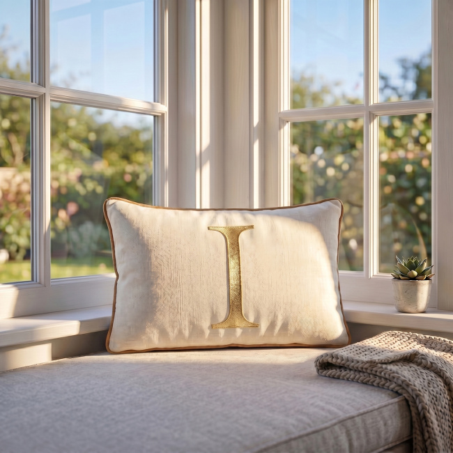 Almofada Bordada 50cm x 35cm 100% Algodão Alfabeto A / Z - Nude