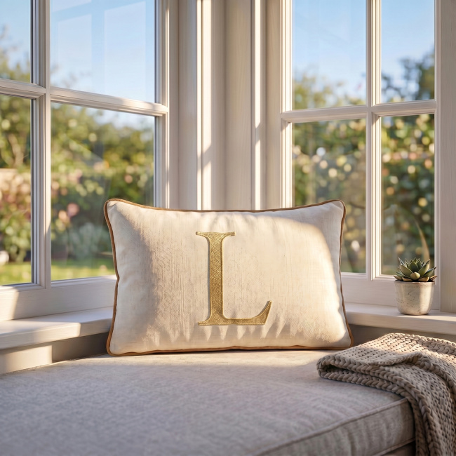 Almofada Bordada 50cm x 35cm 100% Algodão Alfabeto A / Z - Nude