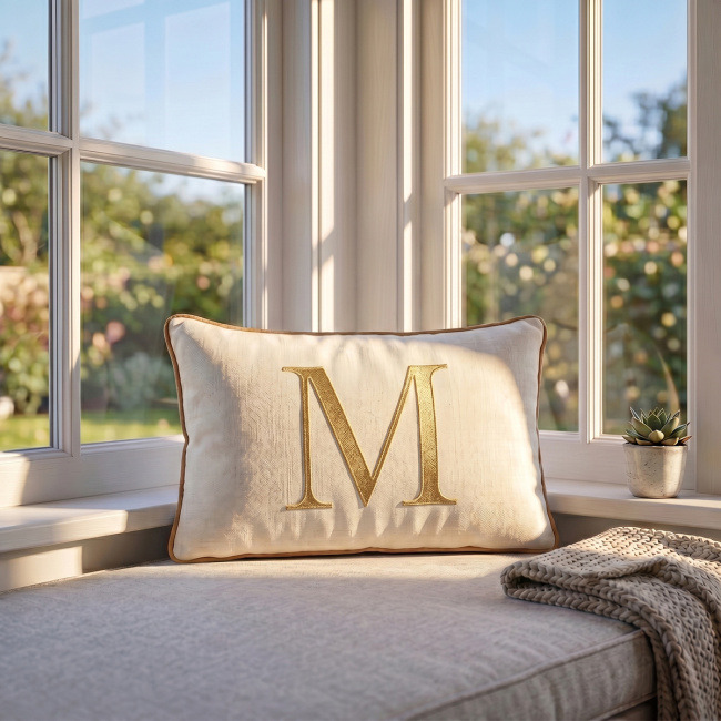 Almofada Bordada 50cm x 35cm 100% Algodão Alfabeto A / Z - Nude