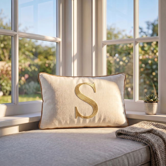 Almofada Bordada 50cm x 35cm 100% Algodão Alfabeto A / Z - Nude