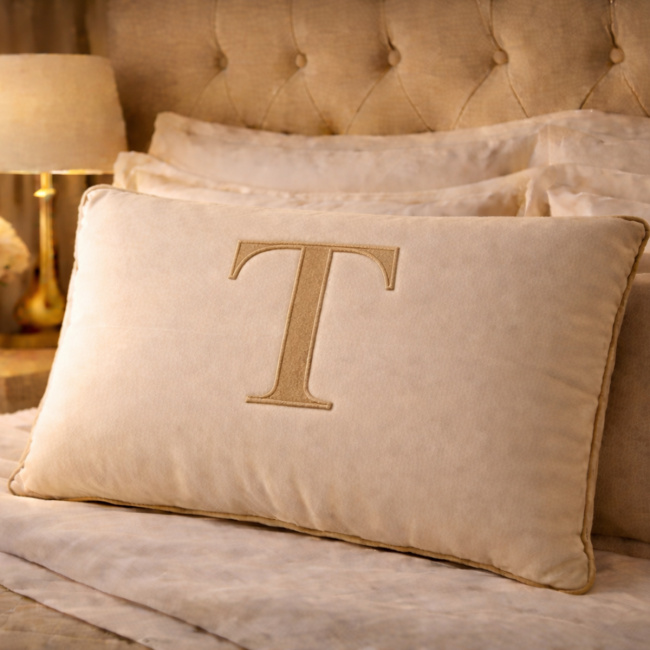 Almofada Bordada 50cm x 35cm 100% Algodão Alfabeto A / Z - Nude