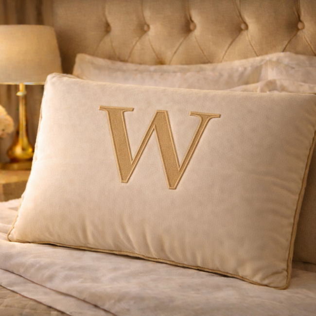 Almofada Bordada 50cm x 35cm 100% Algodão Alfabeto A / Z - Nude