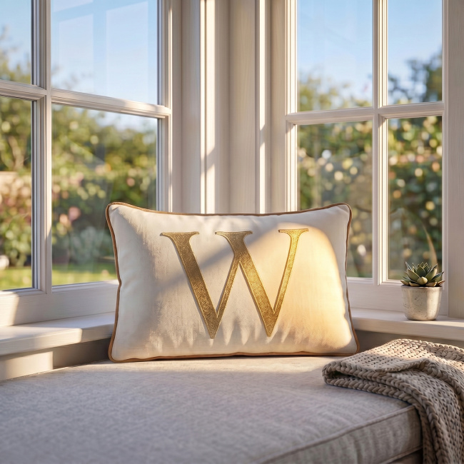 Almofada Bordada 50cm x 35cm 100% Algodão Alfabeto A / Z - Nude