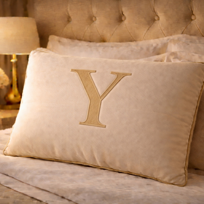 Almofada Bordada 50cm x 35cm 100% Algodão Alfabeto A / Z - Nude