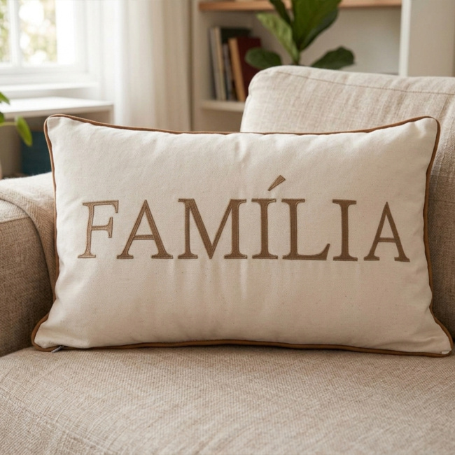 Almofada Bordada 50cm x 35cm 100% Algodão Alfabeto - Família