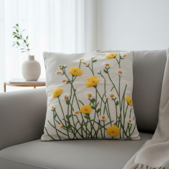 Almofada Bordada Alto Relevo Bloom 3D 45cm x 45cm 02 Peça - Crisântemo