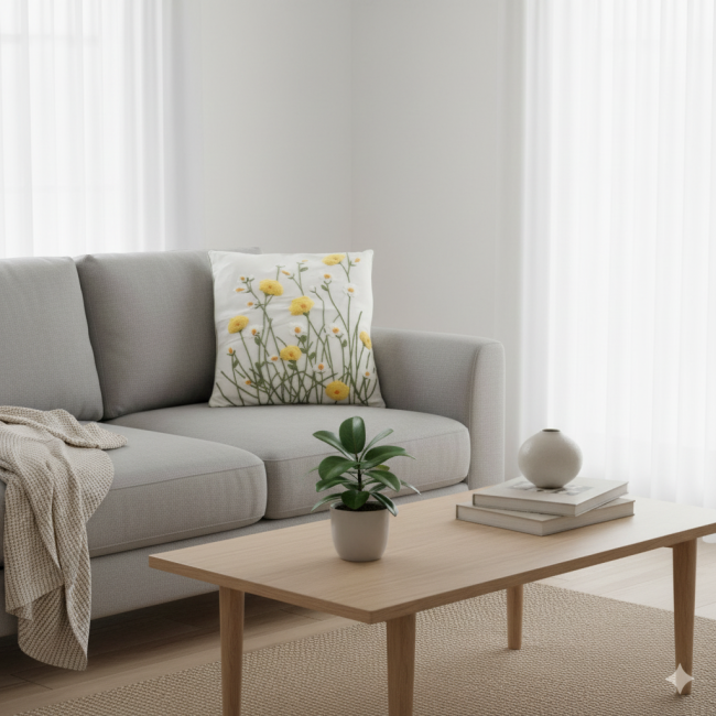 Almofada Bordada Alto Relevo Bloom 3D 45cm x 45cm 02 Peça - Crisântemo