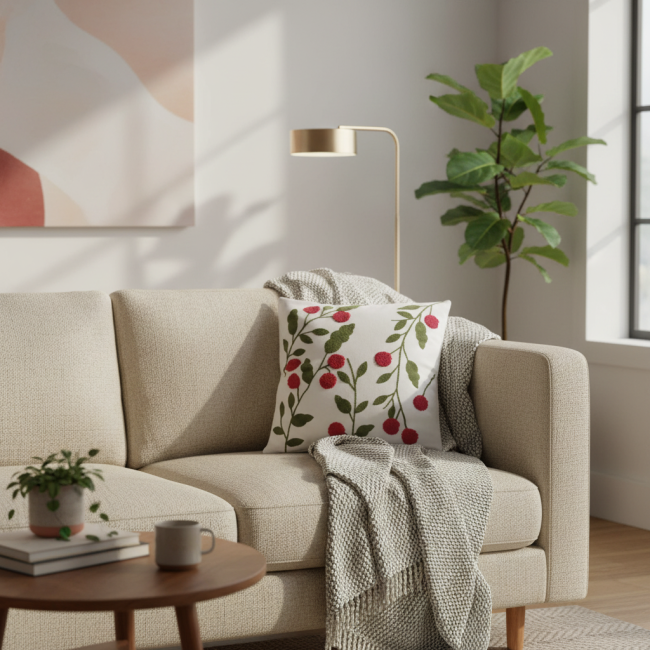 Almofada Bordada Alto Relevo Bloom 3D 45cm x 45cm 02 Peça - Dália