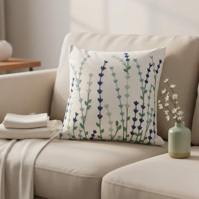 Almofada Bordada Alto Relevo Bloom 3D 45cm x 45cm 02 Peça - Delfino