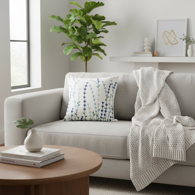 Almofada Bordada Alto Relevo Bloom 3D 45cm x 45cm 02 Peça - Delfino