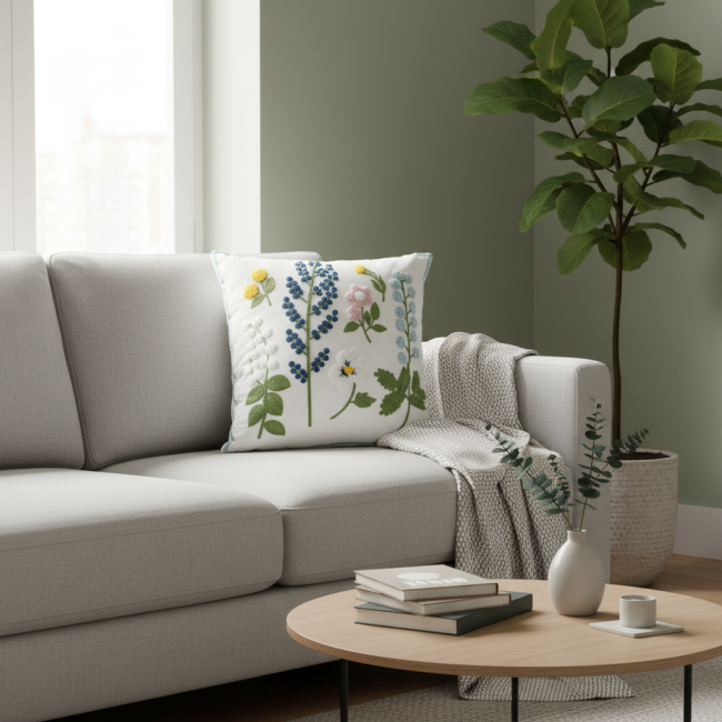 Almofada Bordada Alto Relevo Bloom 3D 45cm x 45cm 02 Peça - Florada