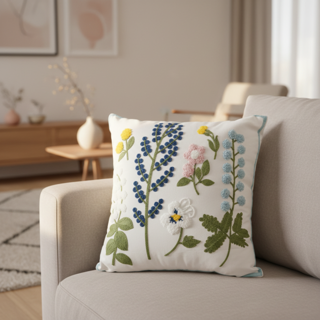 Almofada Bordada Alto Relevo Bloom 3D 45cm x 45cm 02 Peça - Florada