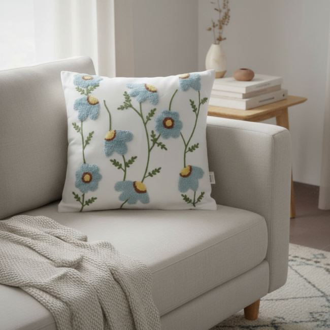 Almofada Bordada Alto Relevo Bloom 3D 45cm x 45cm 02 Peça - Miosotis