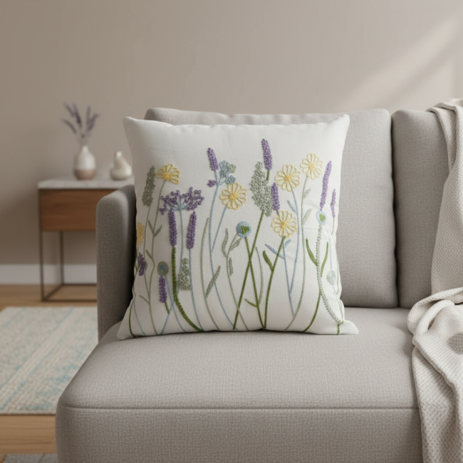 Almofada Bordada Alto Relevo Bloom 3D 45cm x 45cm 02 Peça - Viola